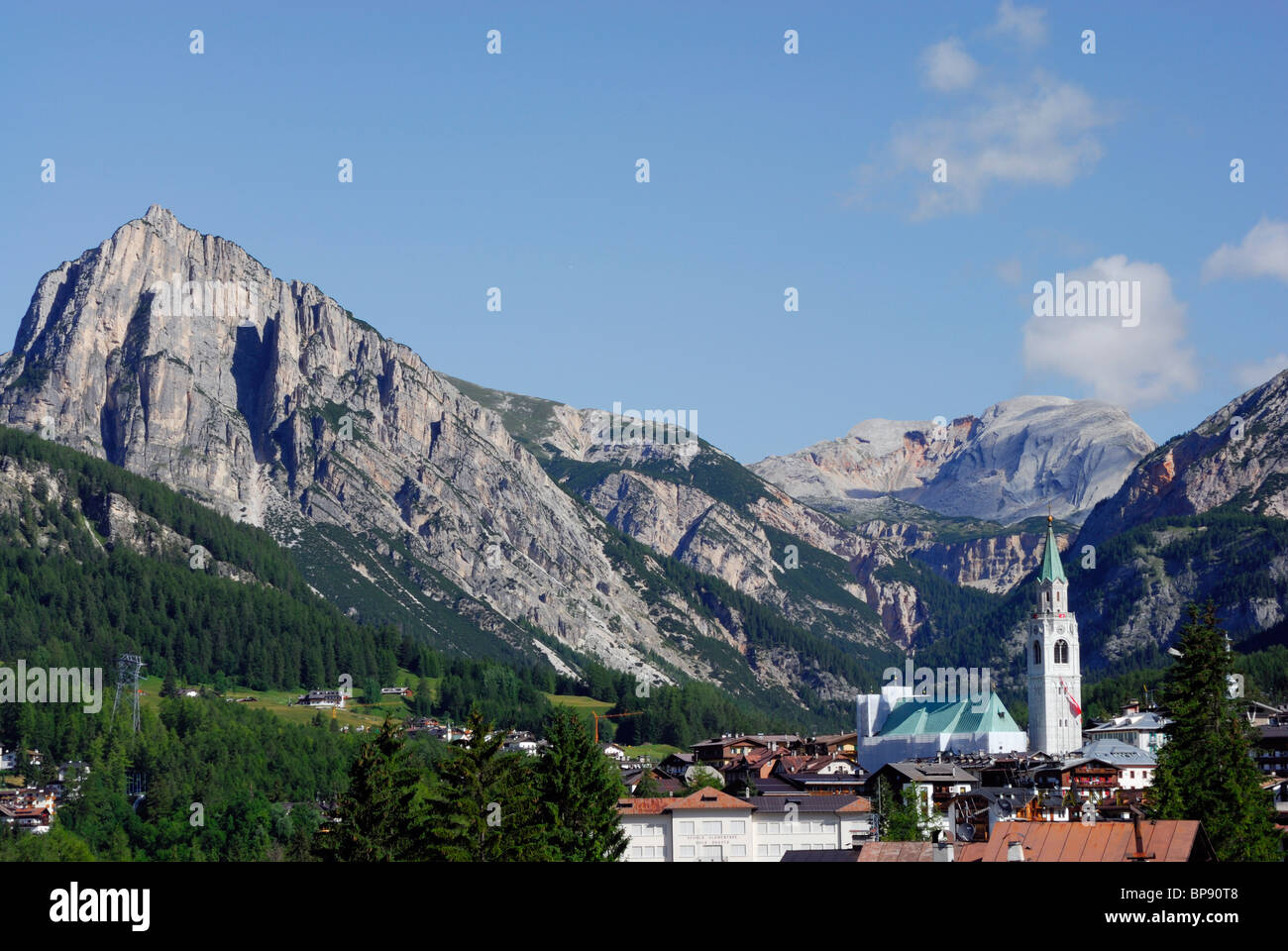 View over Cortina d' Ampezzo with Col Rosa, Dolomites, Veneto, Italy Stock Photo