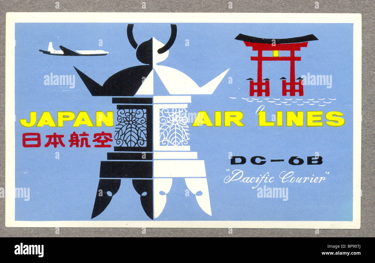 Luggage label for Japan Air Lines circa 1955 Stock Photo Alamy