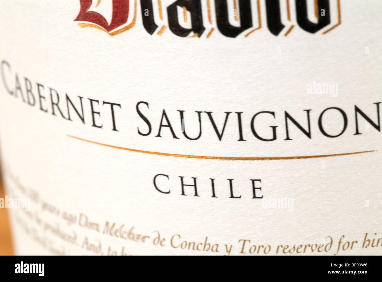 Chilean Cabernet Sauvignon Wine Label on Bottle Stock Photo