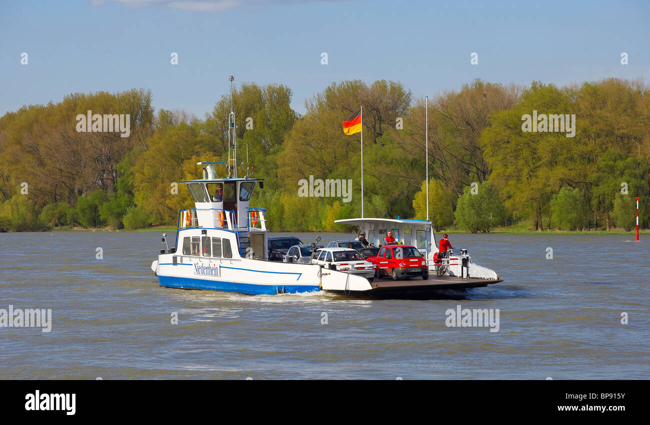 Spring, day, ferry in Dormagen-Zons, Rhineland, North Rhine-Westphalia, Germany, Europe Stock Photo