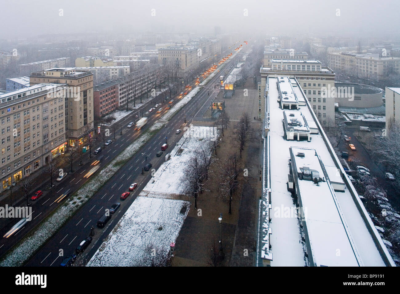 The Karl-Marx-Allee winter, snow, Berlin Stock Photo