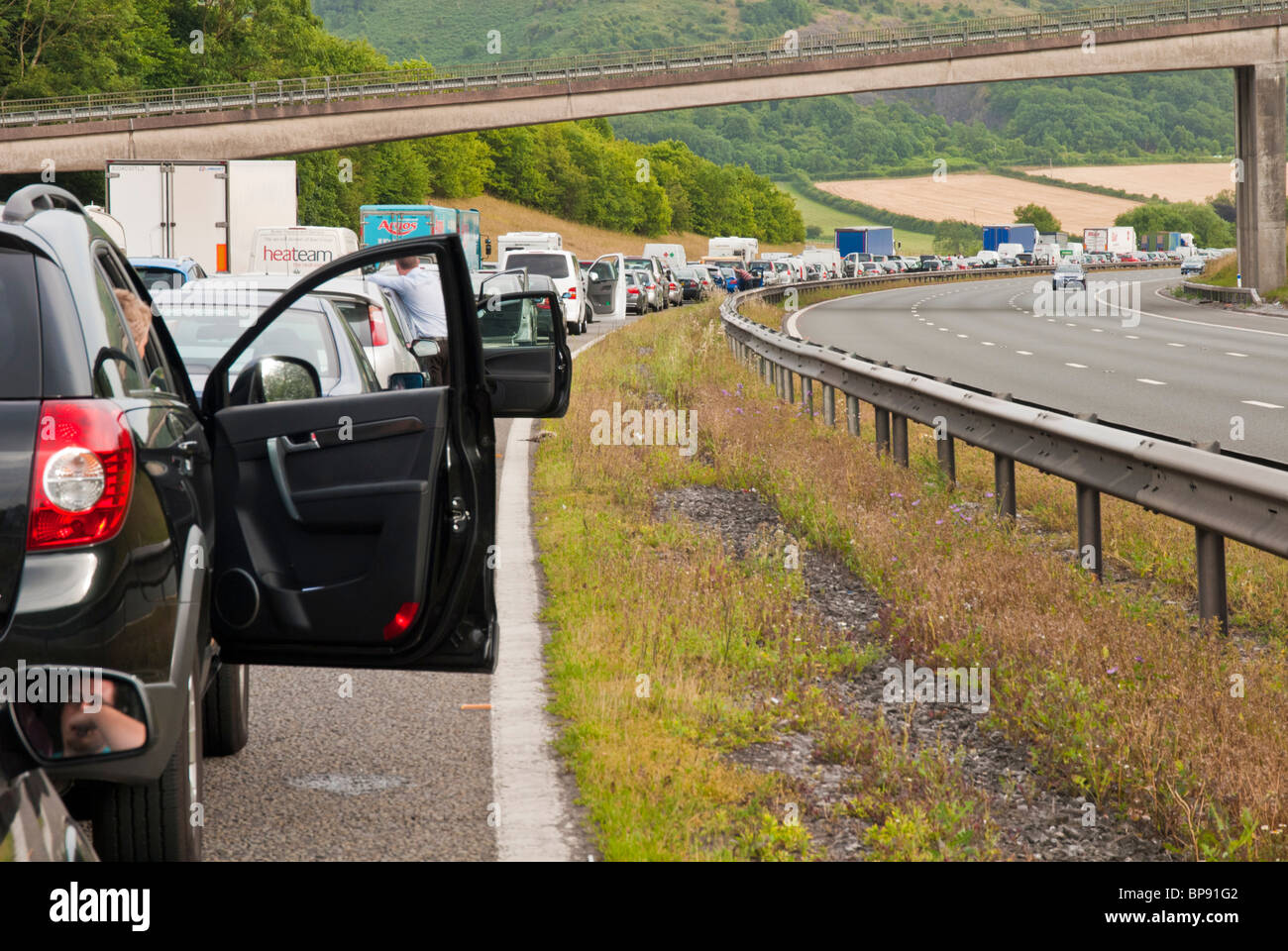 Queuing traffic on Motorway M5 Southbound Stock Photo Alamy