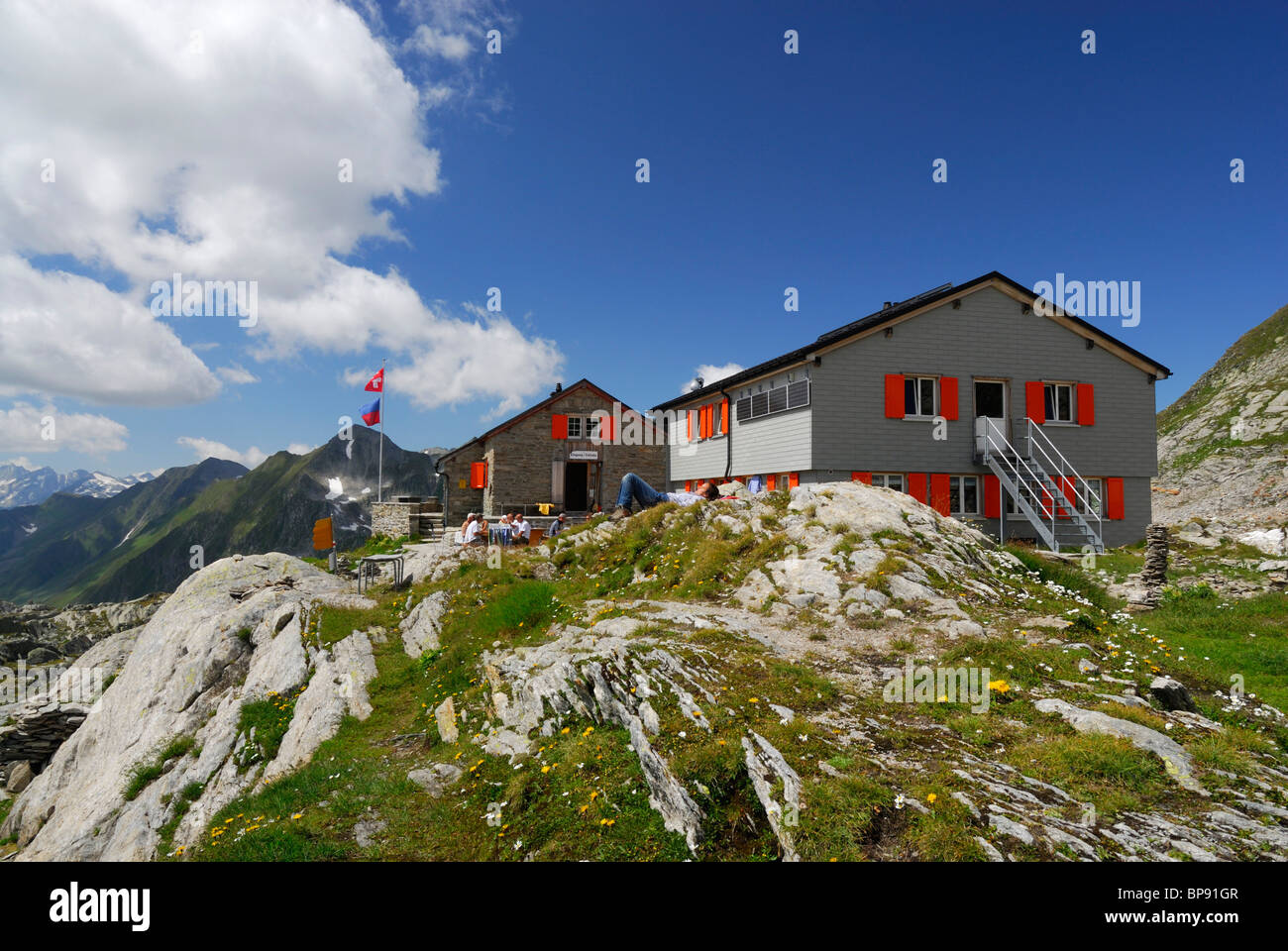 Mountain lodge, Adula Alps, Canton of Ticino, Switzerland Stock Photo