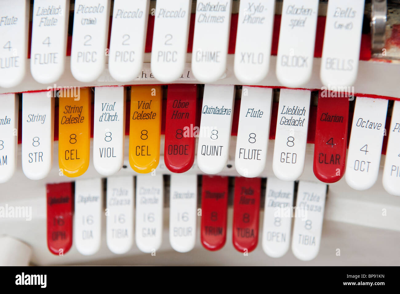 Detail of keys on Wurlitzer organ on display at Musikinstrumenten ...