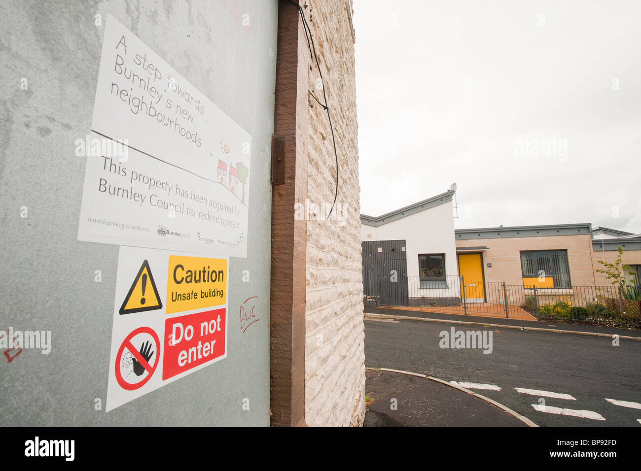 Boarded up terraced houses in the Burnley Wood area of Burnley, Lancashire UK, that have been