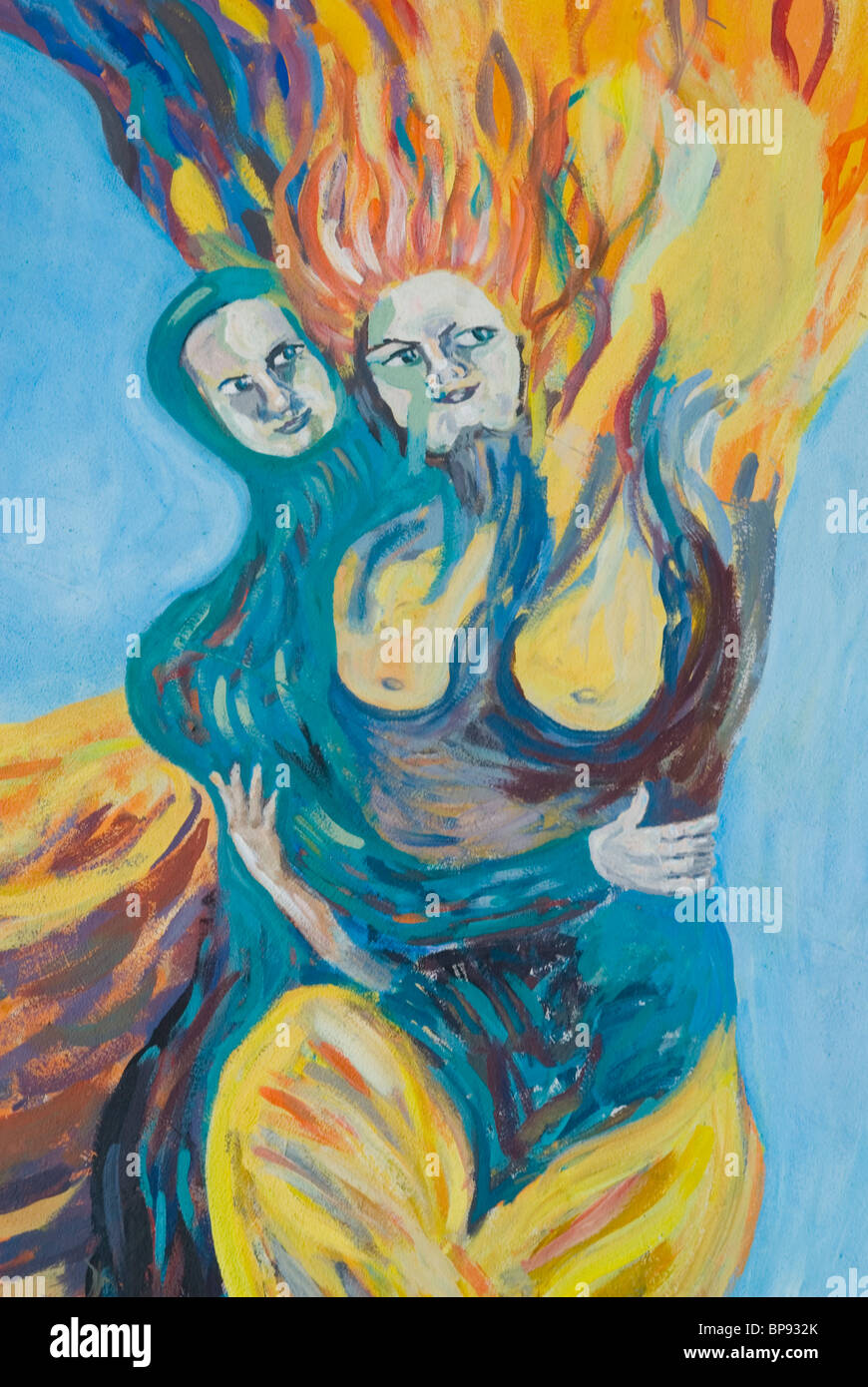 Paintings on the Berlin wall at the East side gallery Berlin city Germany Stock Photo