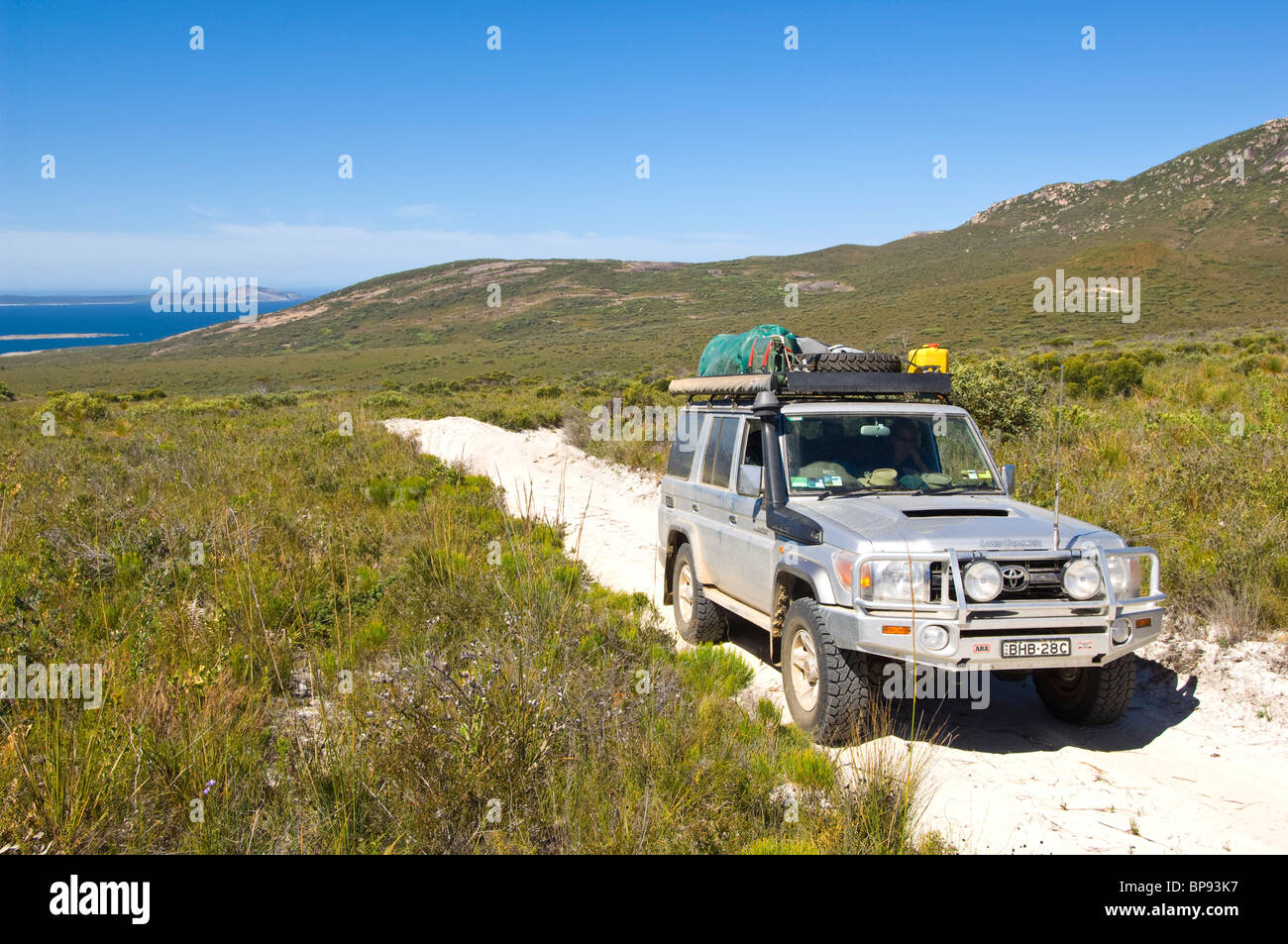 4wd vehicle on sand track in Cape Arid National Park, Western Australia, Australia Stock Photo