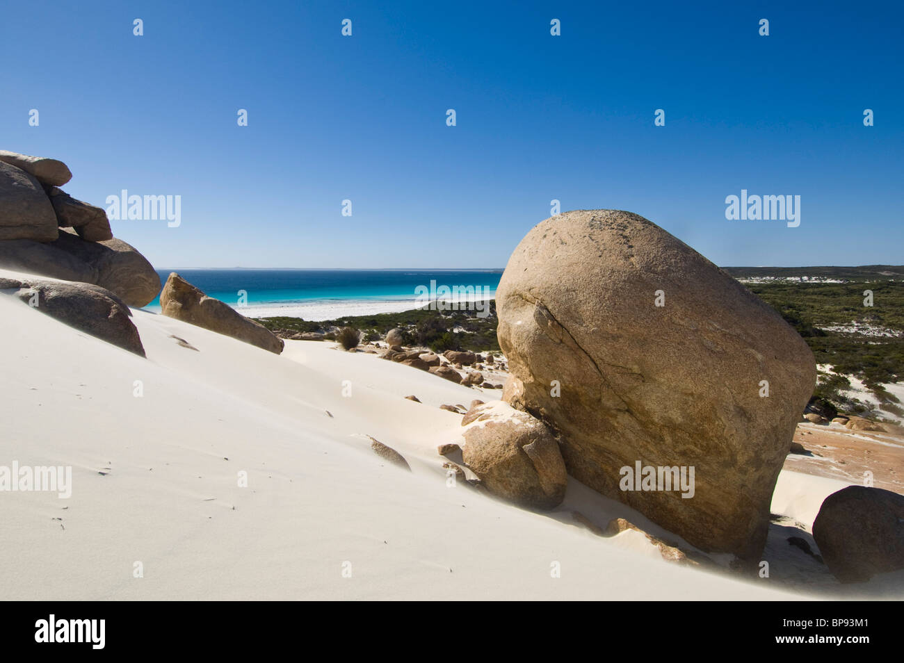 Boulders on the sand dunes at Cape Arid, Cape Arid National Park, Western Australia. Stock Photo