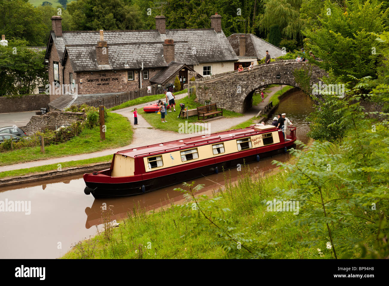 A narrowboat on the Monmouthshire and Brecon Canal by the ...