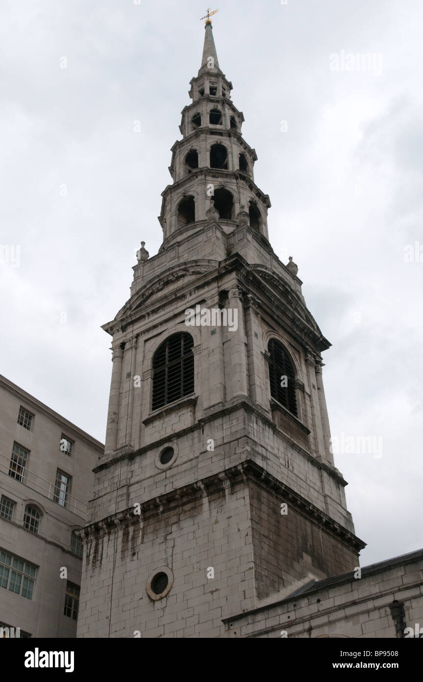 The spire of St Bride's Church, Fleet Street, London Stock Photo