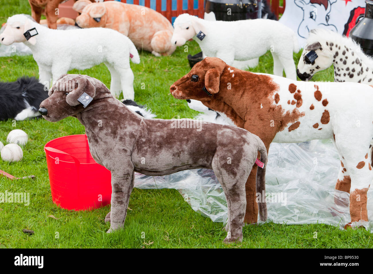 Soft toys on display at a country fair. Stock Photo