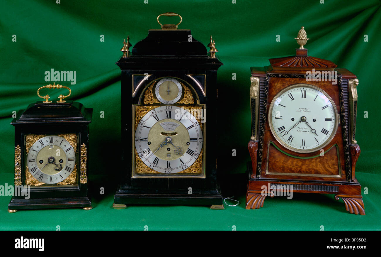 three English Bracket clocks Stock Photo