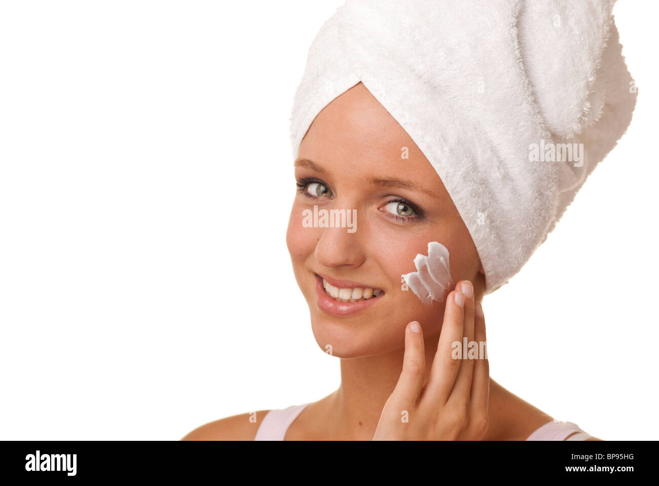 woman applying face cream Stock Photo Alamy