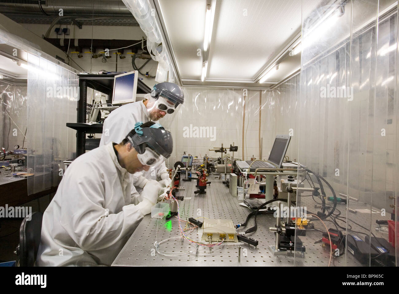 Laser centre, research scientists in protective clothing, laboratory, Hanover, Lower Saxony, Germany Stock Photo