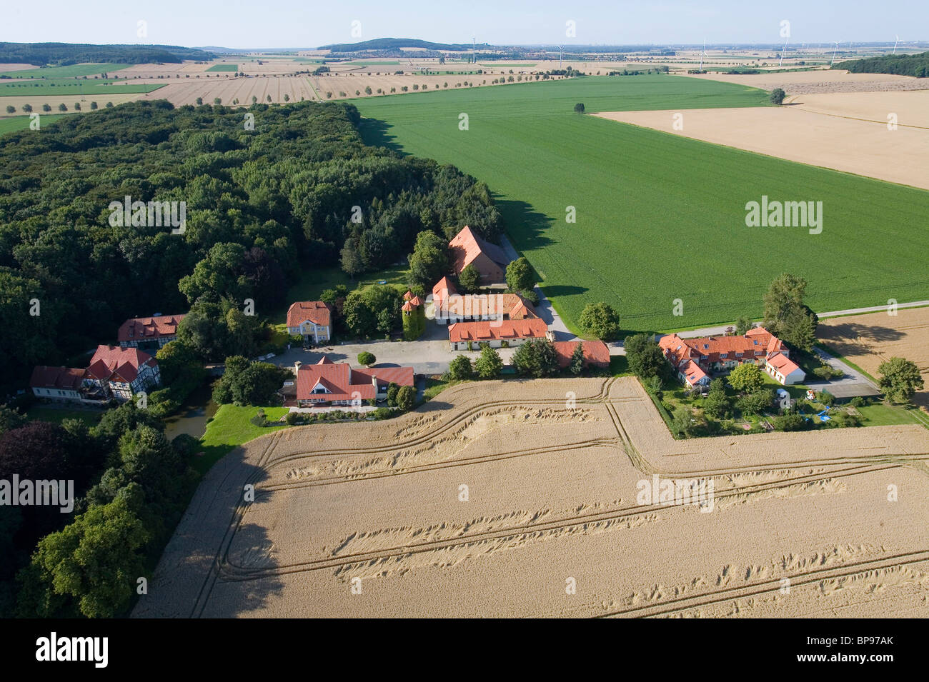 aerial view of fields in Calenberger Land, region Hanover, Lower Saxony, northern Germany Stock Photo