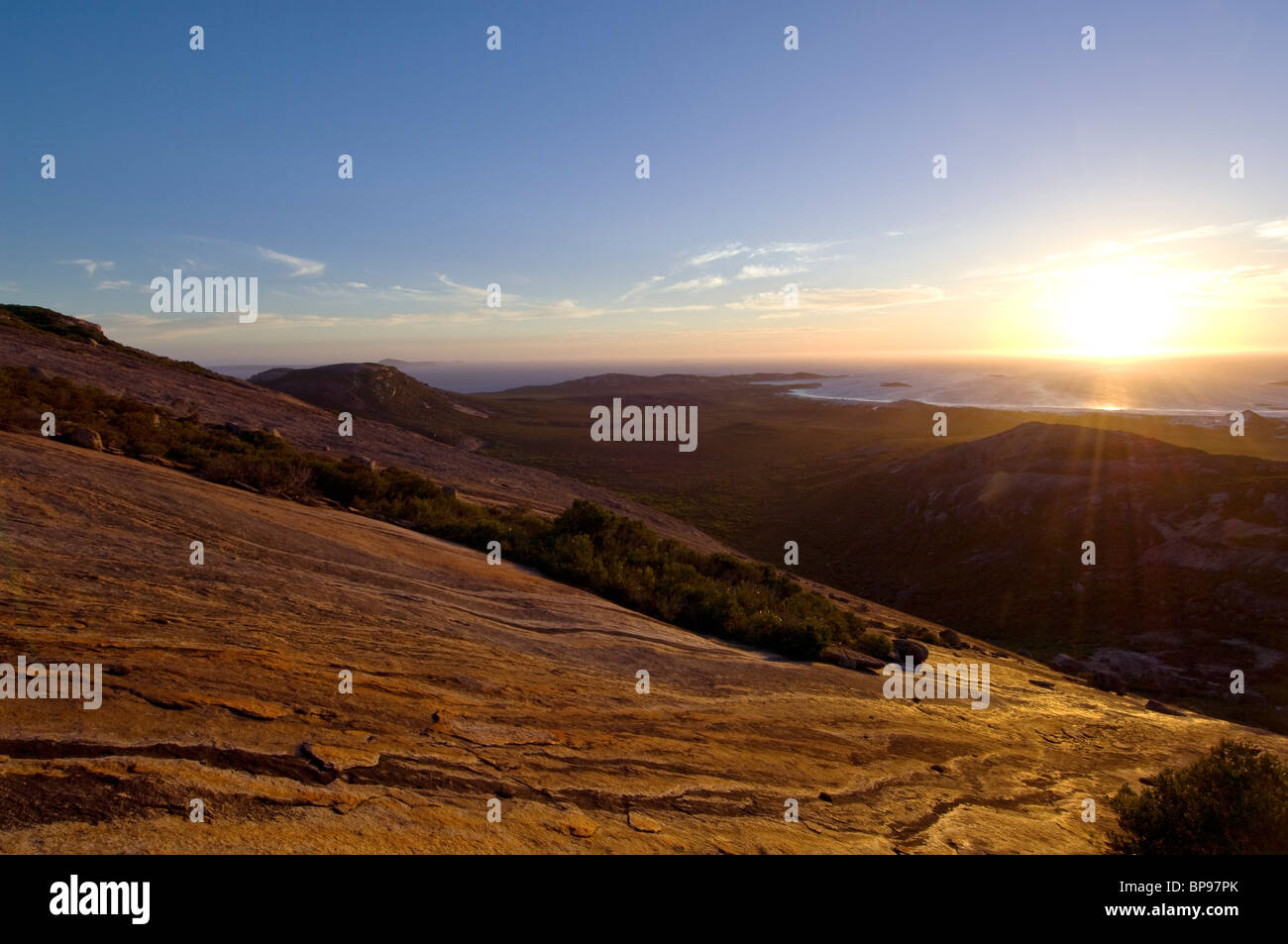 View from Mount Arid at sunset, Cape Arid National Park, Western Australia. Stock Photo