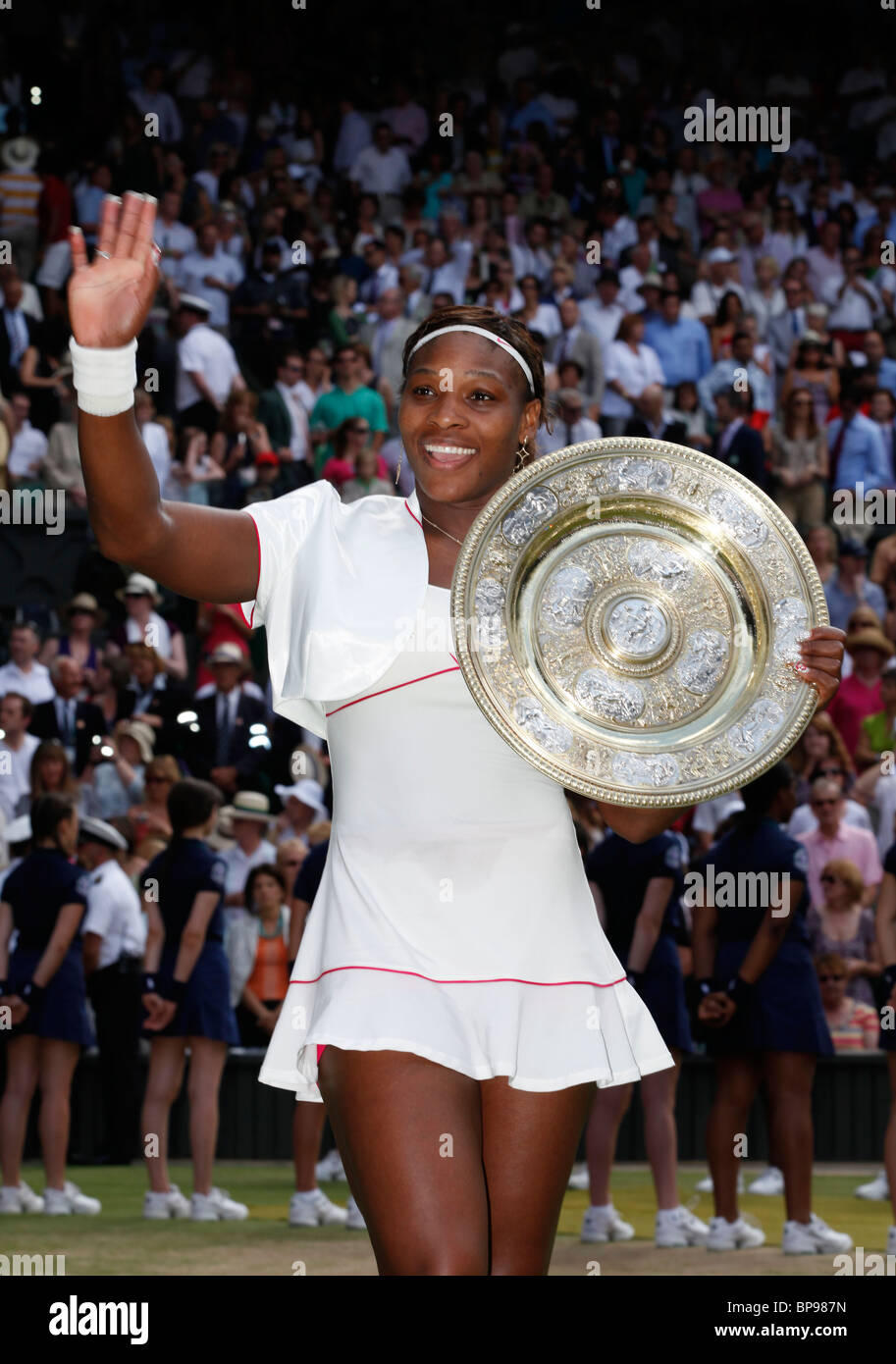 2010 Wimbledon women's final winner Serena Williams(USA) holds the trophy, Stock Photo