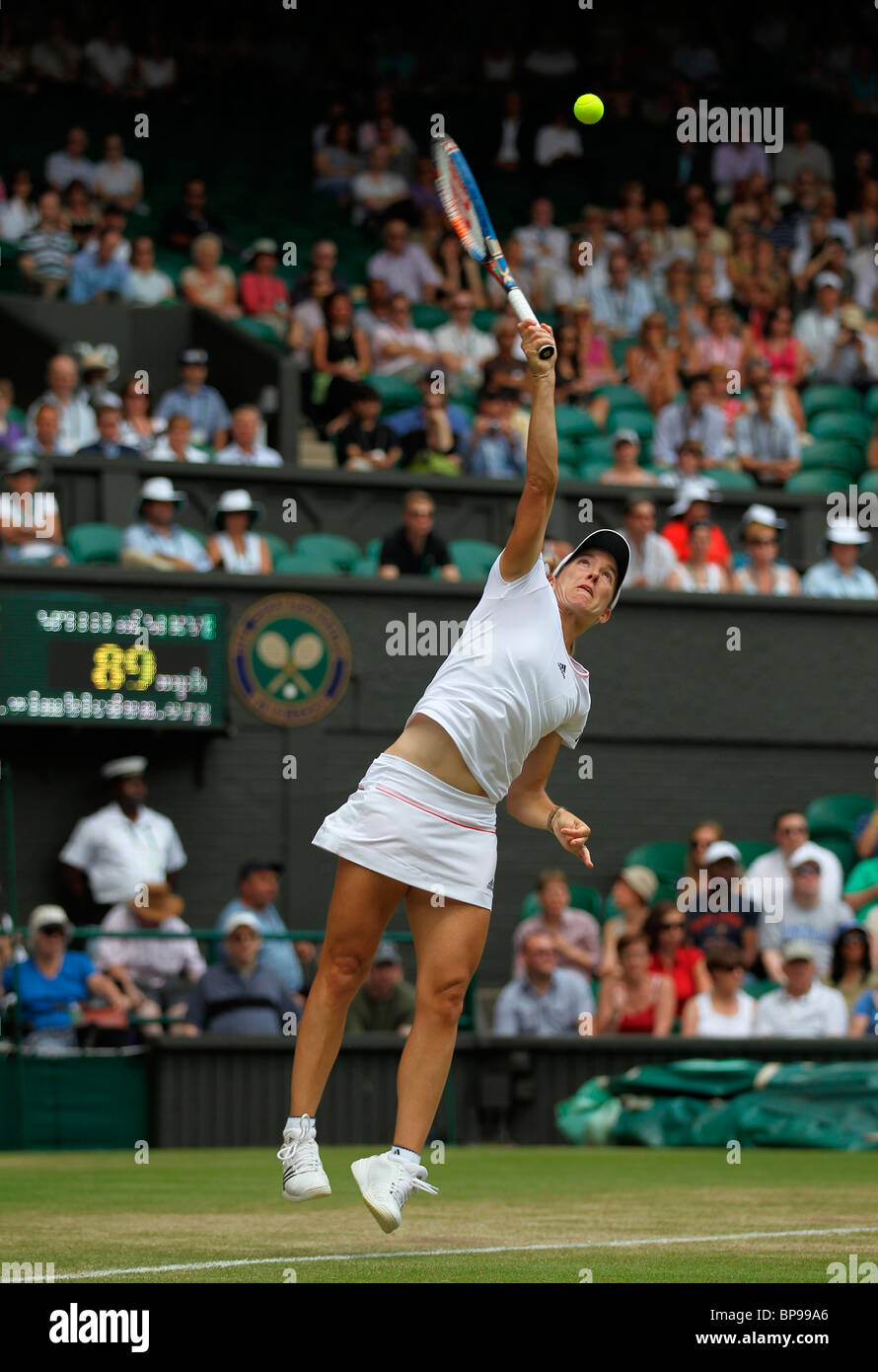 Justine Henin of Belgium in action at the 2010 Wimbledon Championships Stock Photo