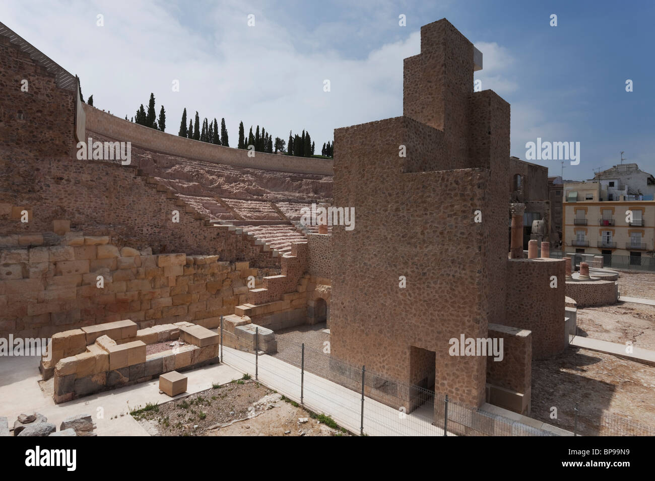 View of the Roman Amphitheatre in Cartagena. Stock Photo