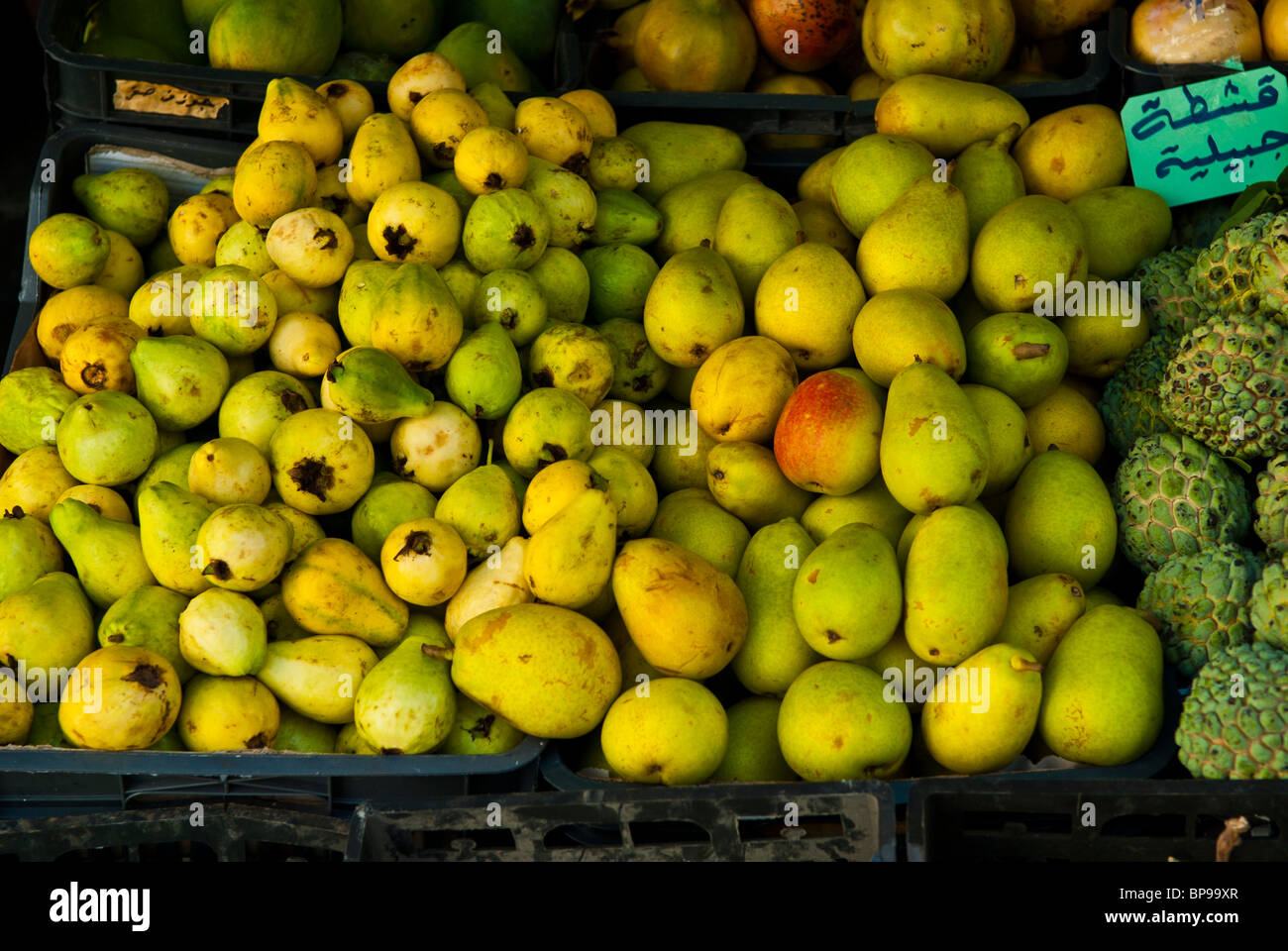 Guava and pears fruit on sale in Beirut market Lebanon Middle East