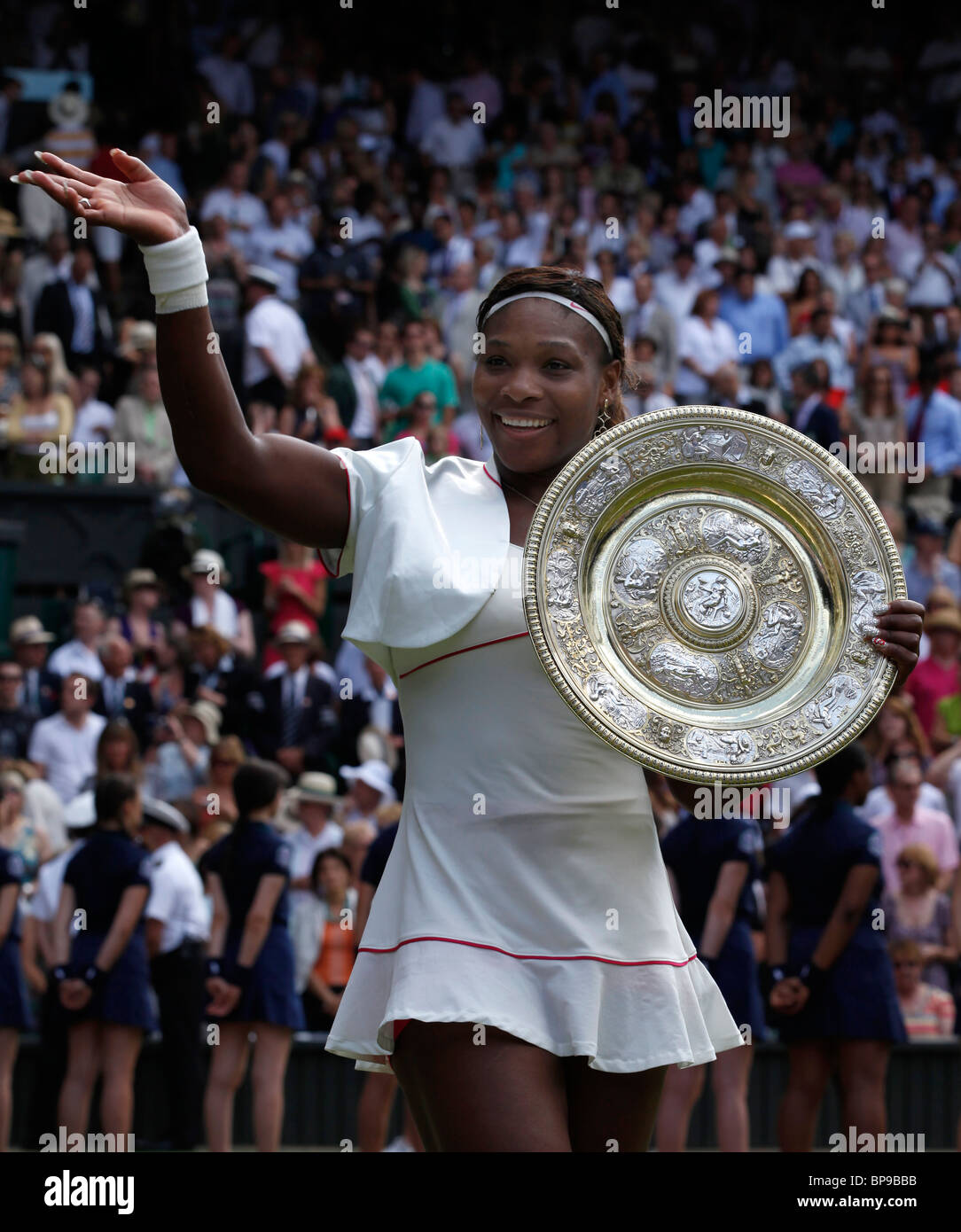 2010 Wimbledon women's final winner Serena Williams(USA) holds the trophy, Stock Photo