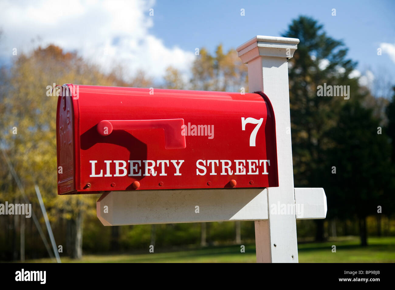 A red letter box, Wilton, USA Stock Photo