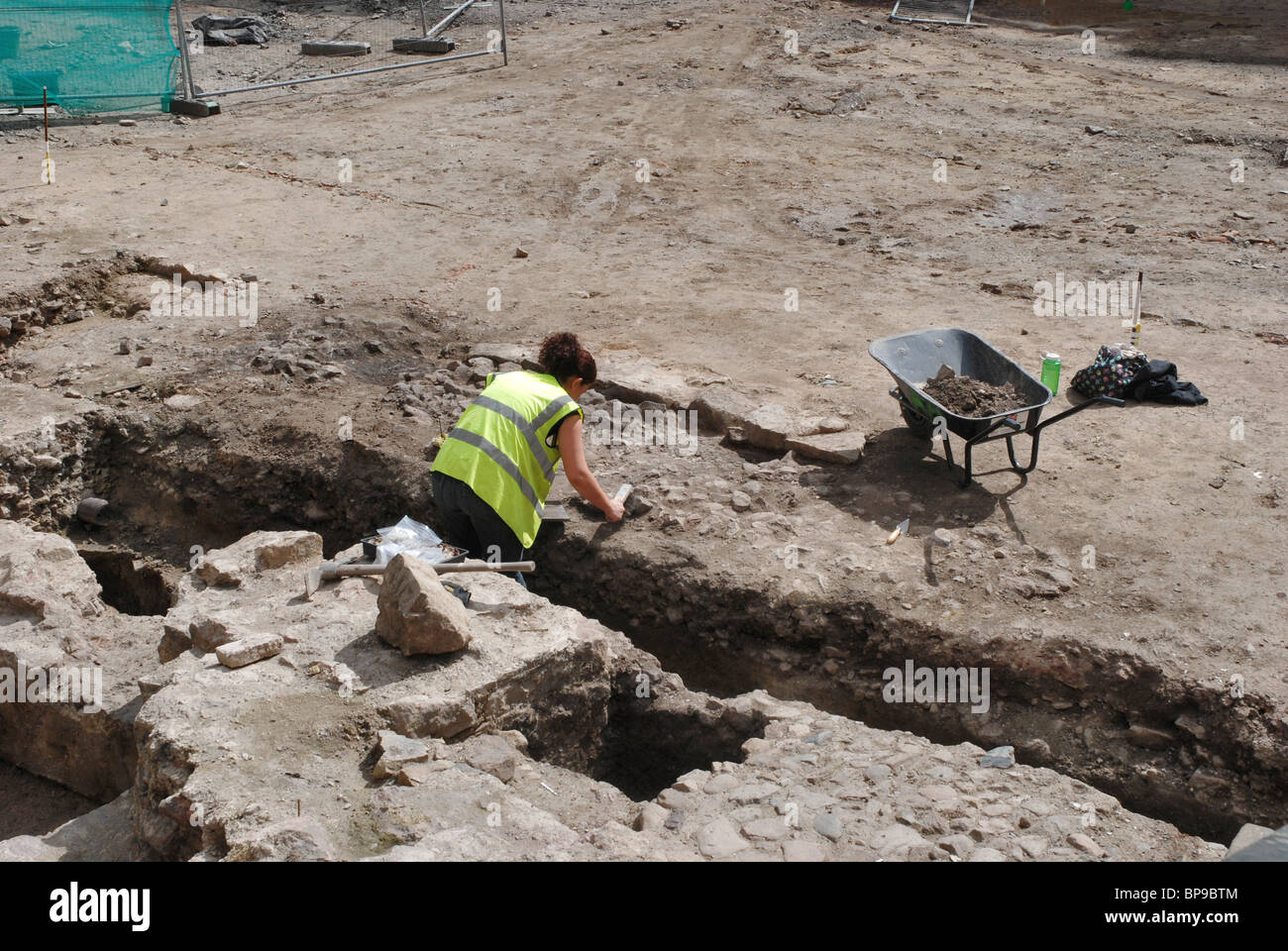 An archaeological dig taking place in the quadrangle of Old College, Edinburgh University, Scotland Stock Photo
