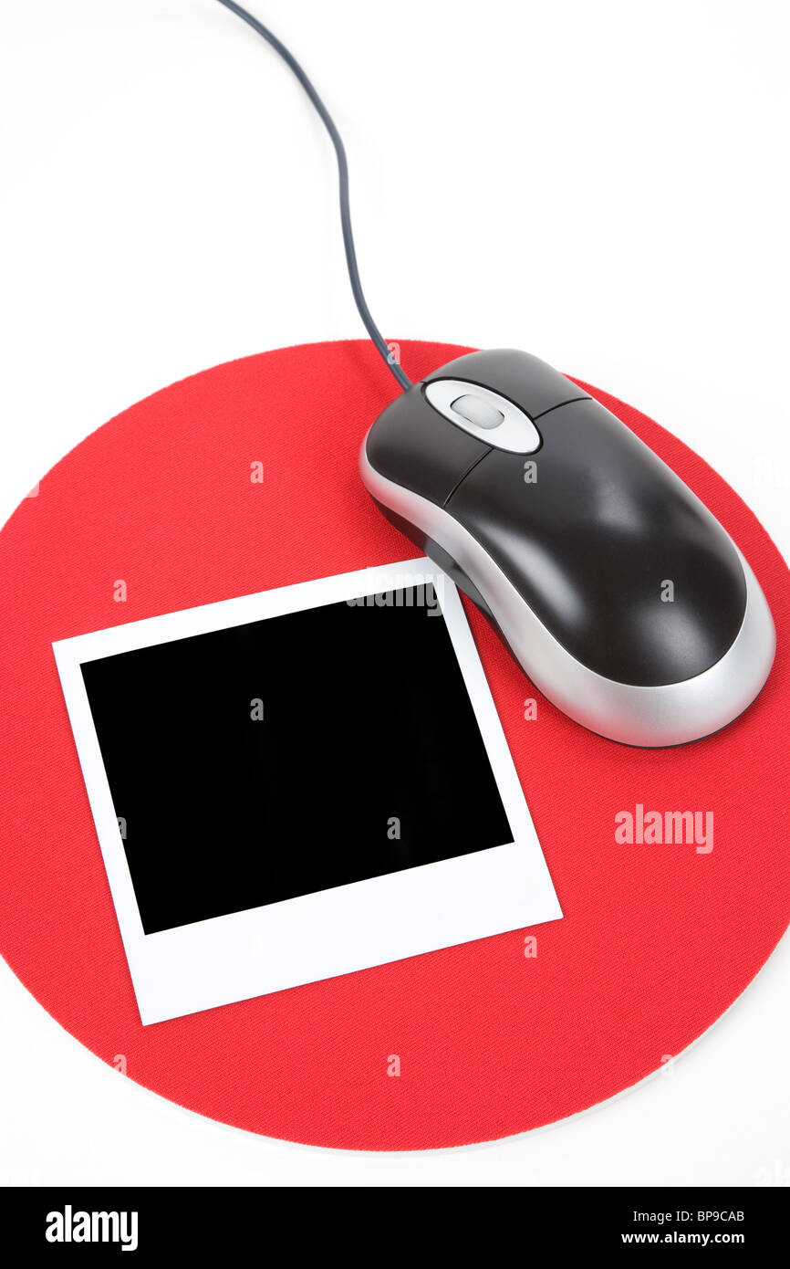 Photo and Computer Mouse, Concept of online photo sharing Stock Photo