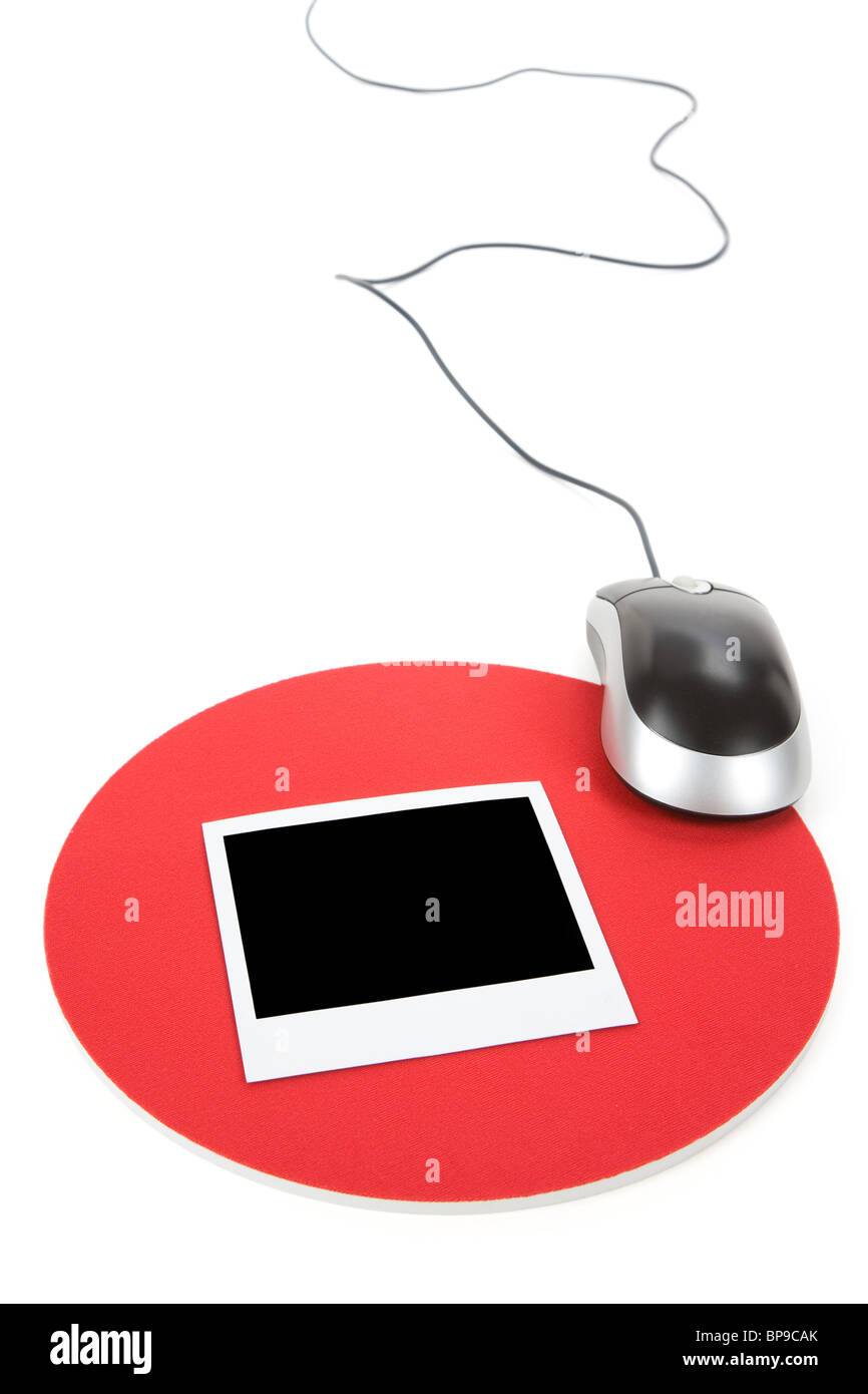 Photo and Computer Mouse, Concept of online photo sharing Stock Photo