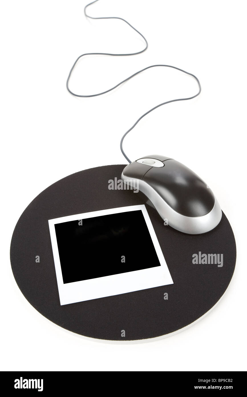 Photo and Computer Mouse, Concept of online photo sharing Stock Photo