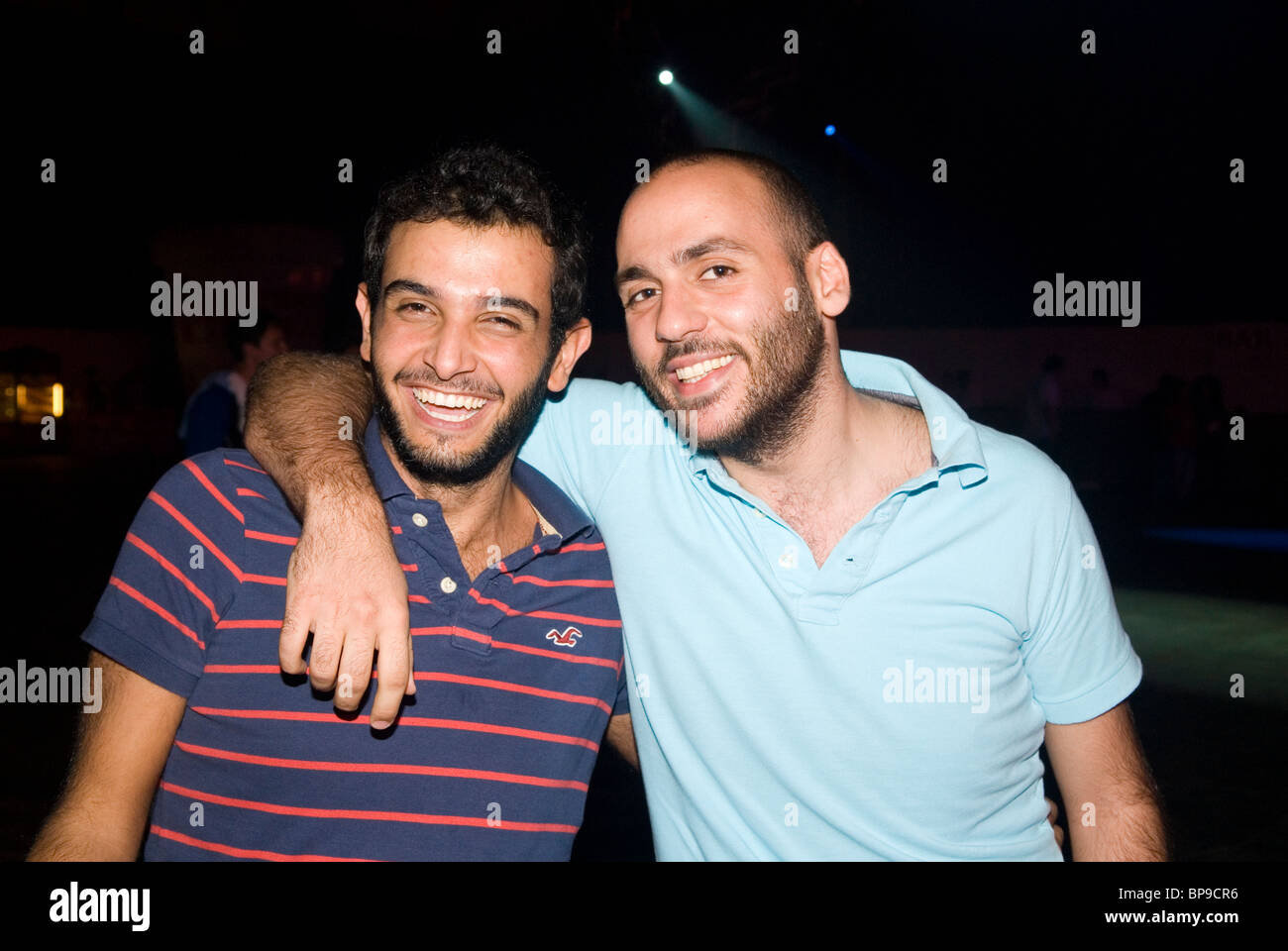 Two Lebanese guys laughing at night Beirut Lebanon Middle East Stock Photo