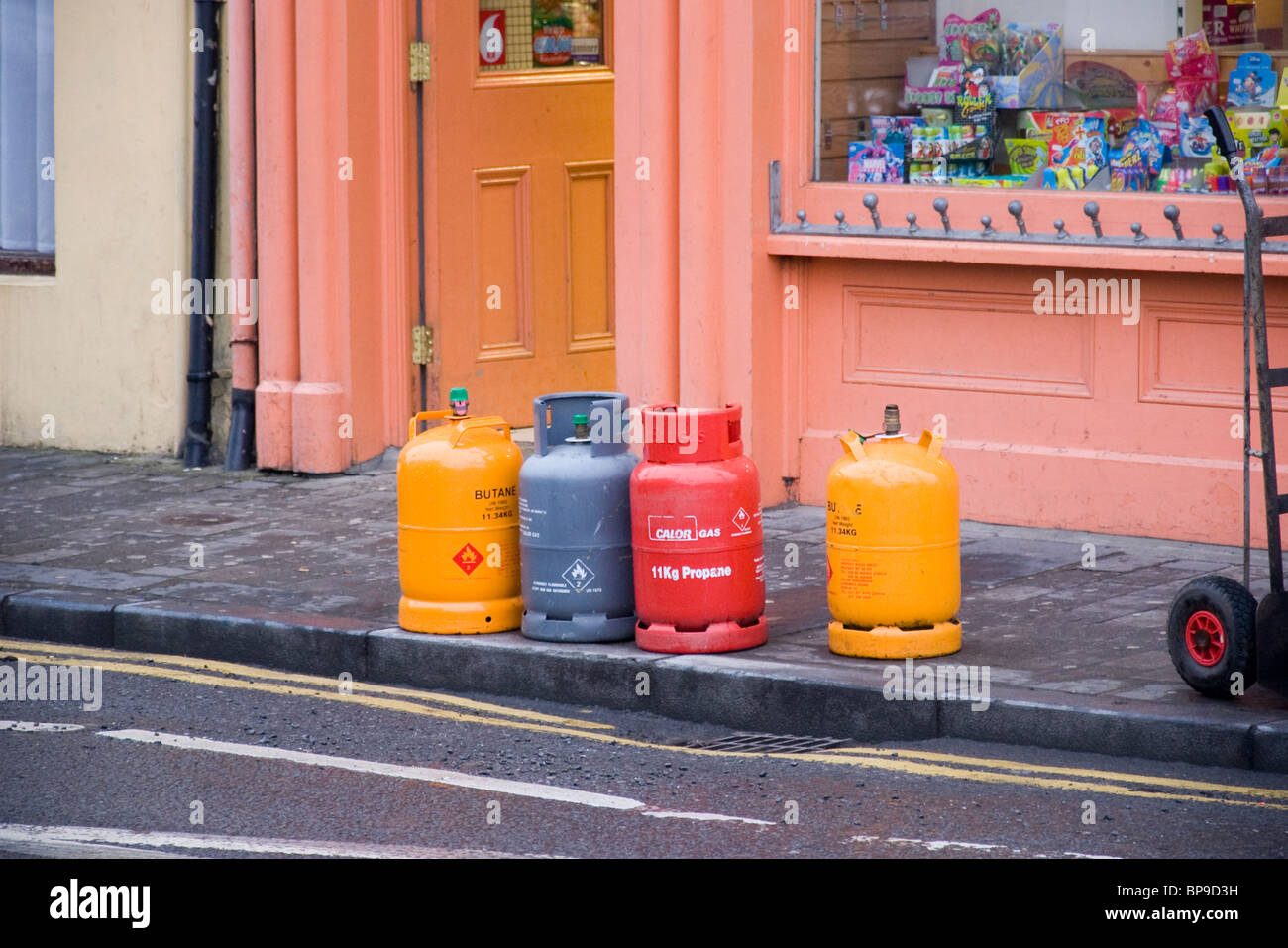 Propane gas cylinders on Henry Street in Kilrush County Clare Ireland