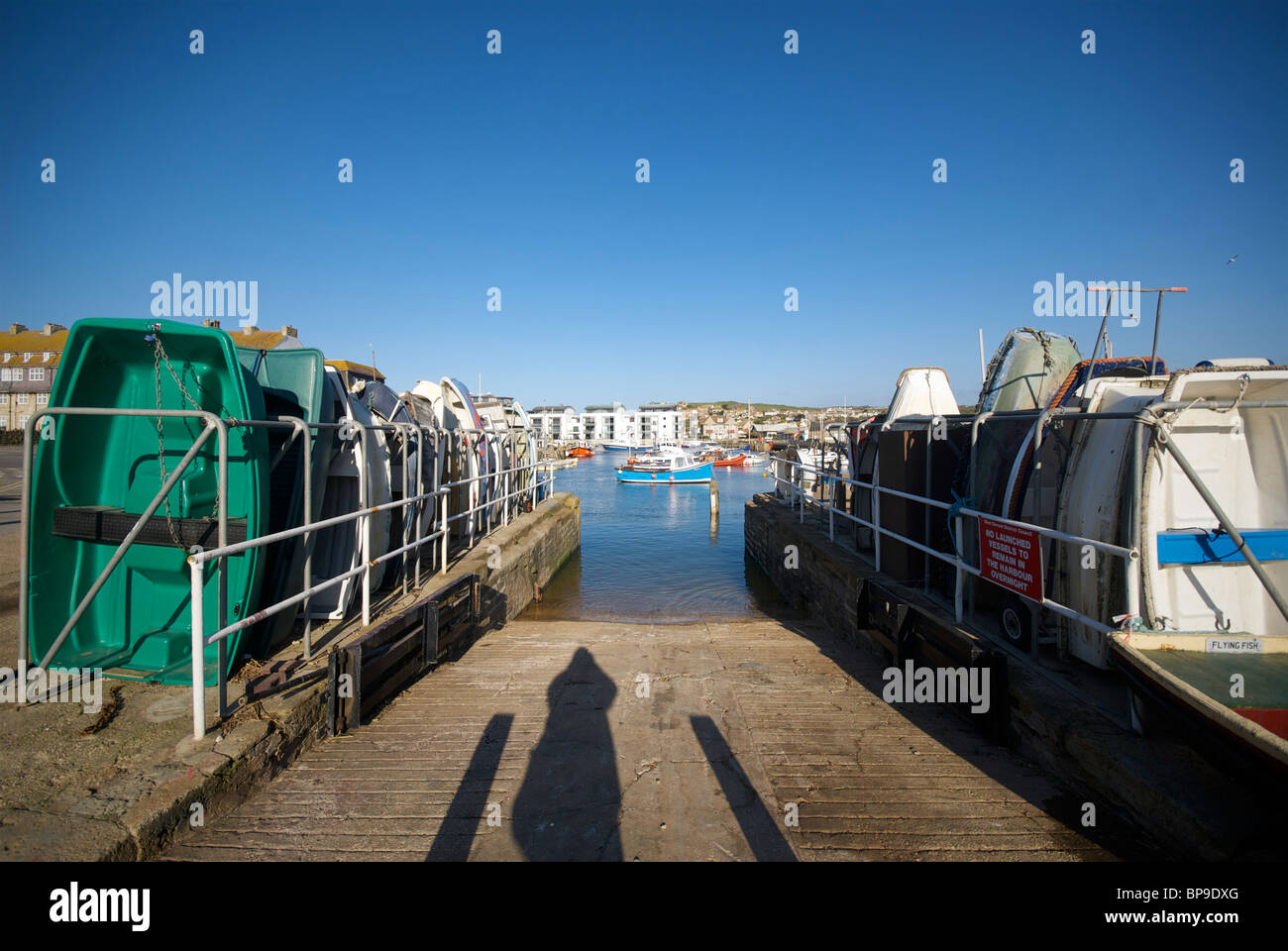 West Bay Dorset UK Harbor Harbour Quay Fishing Boats Dingies Stock ...