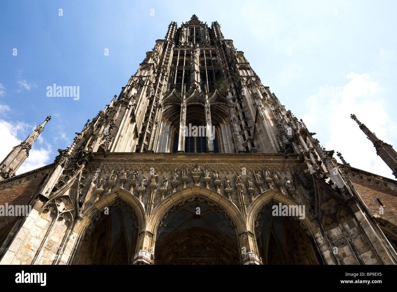 The steeple of Ulm Minster (Ulmer Muenster) in Ulm, Germany. Stock Photo