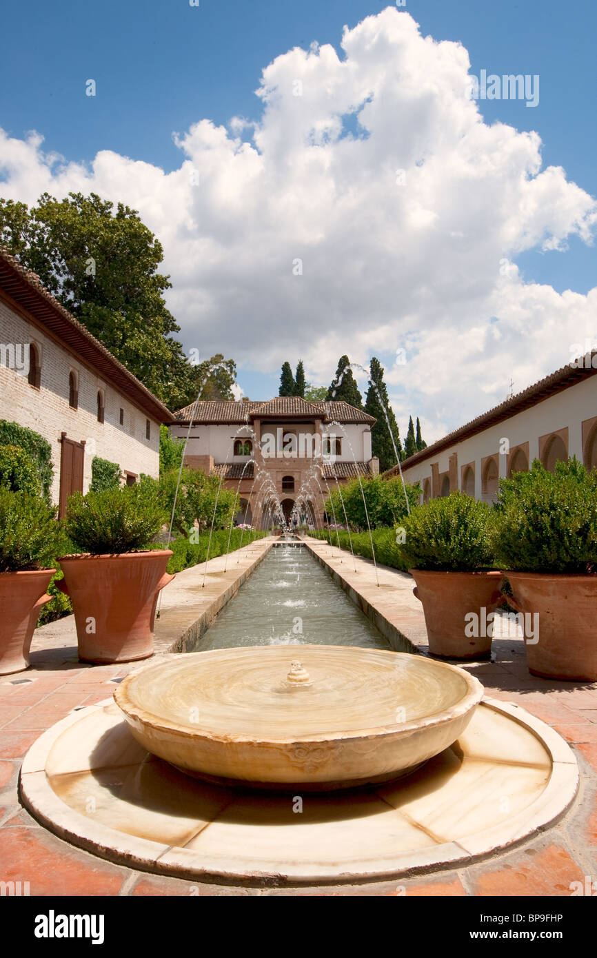 Interior Garden Of Alhambra Fortress In Granada South Of Spain Stock Photo