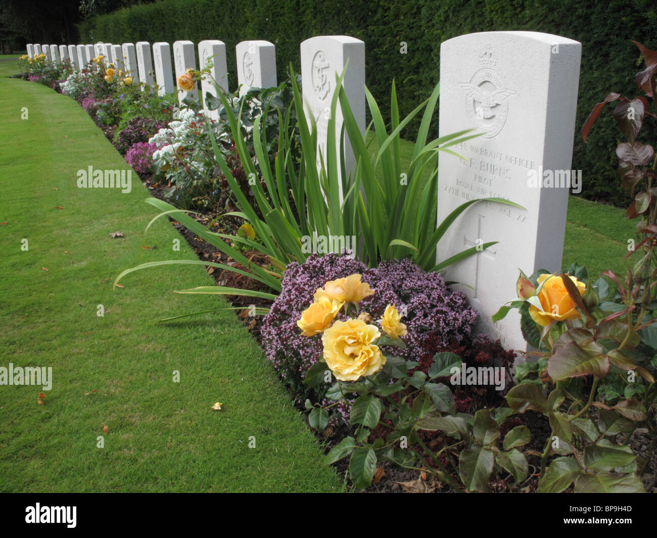 A row of gravestones of naval and RAF men who were killed during the second world war. Stock Photo