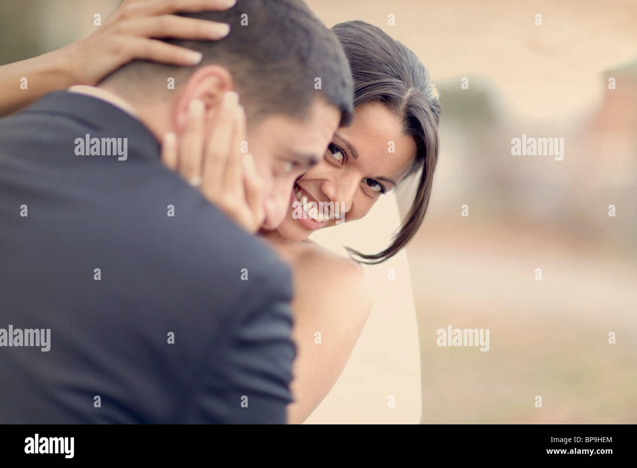 ontario, canada; a bride being silly with the groom Stock Photo