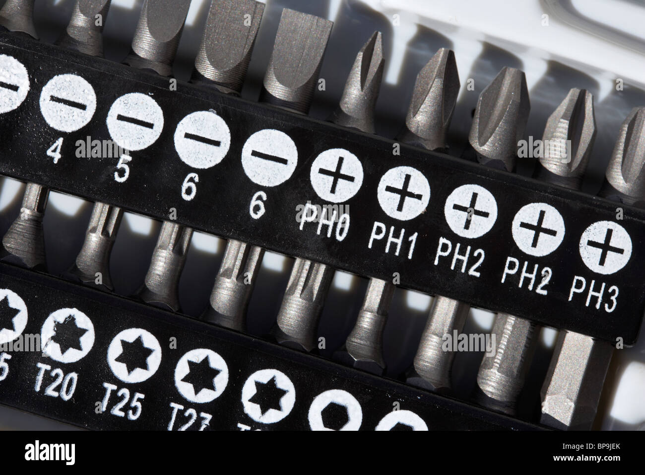 selection of screwdriver bits including phillips and torx Stock Photo