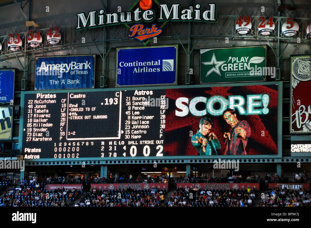 The score board in the Minute Maid Park. Houston, Texas, USA. Stock Photo