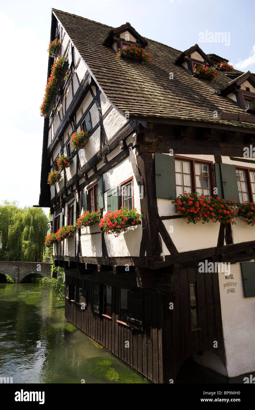 The historic 'Schiefes Haus' in the Fischerviertel of Ulm, Germany. Stock Photo