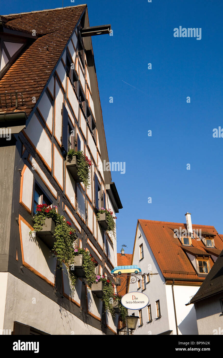 Historic half-timbered housing is one of the tourist attractions that draws people to the Fischerviertel in Ulm, Germany. Stock Photo