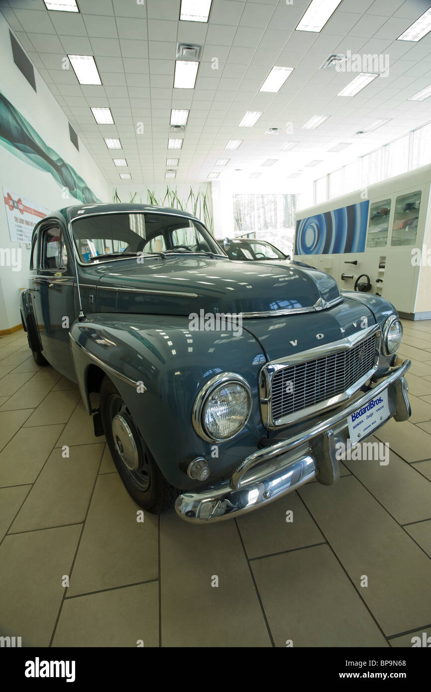 Interior of Volvo dealership in Lanesboro features an old 544 model Volvo in pristine condition. Stock Photo