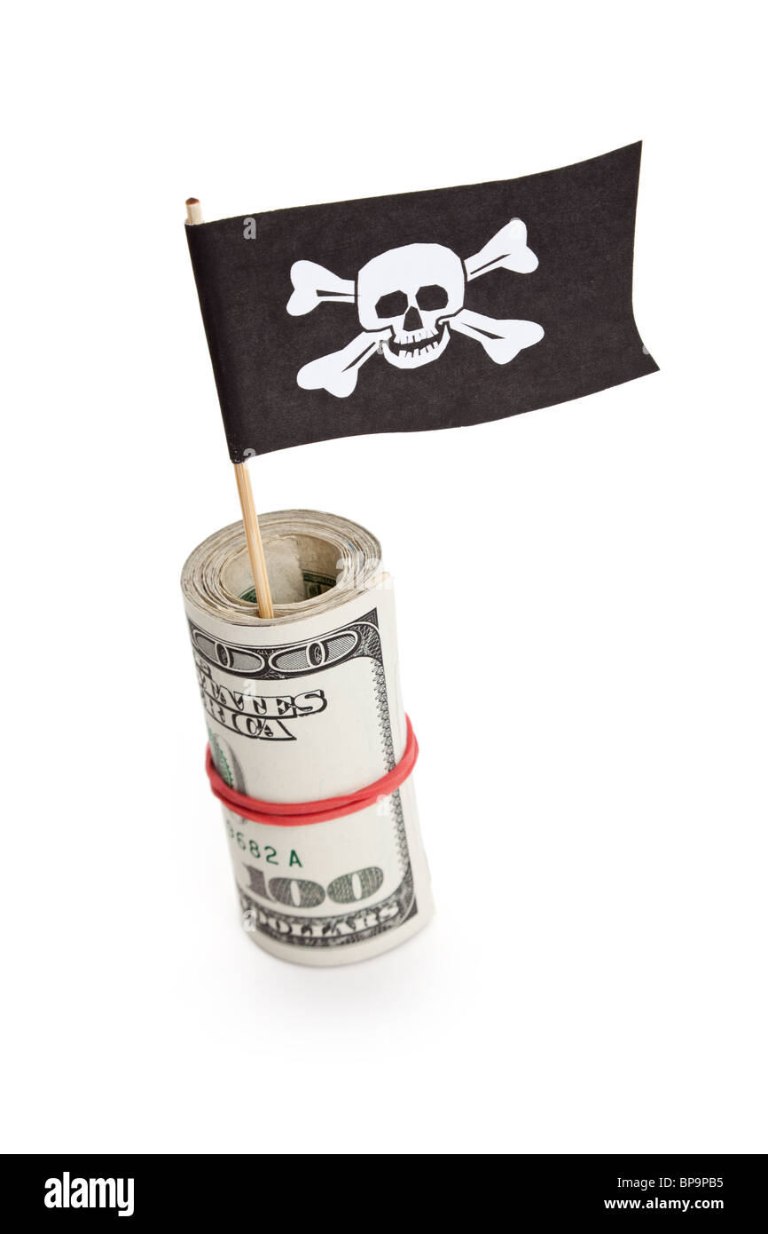 Pirate Flag and Dollar, concept of business crime Stock Photo