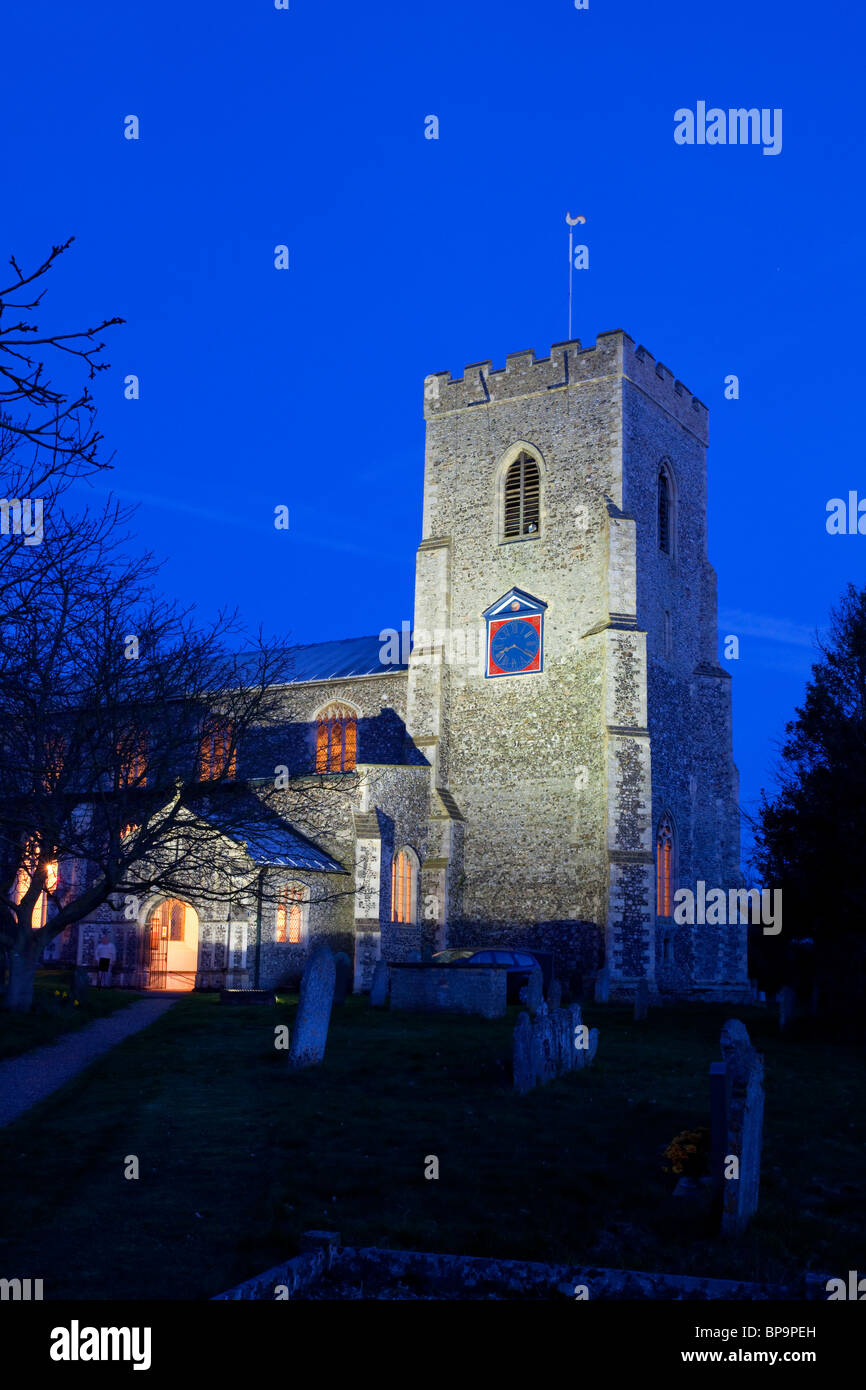 Church of Saint Catherine at Ludham illuminated at night in Norfolk Stock Photo