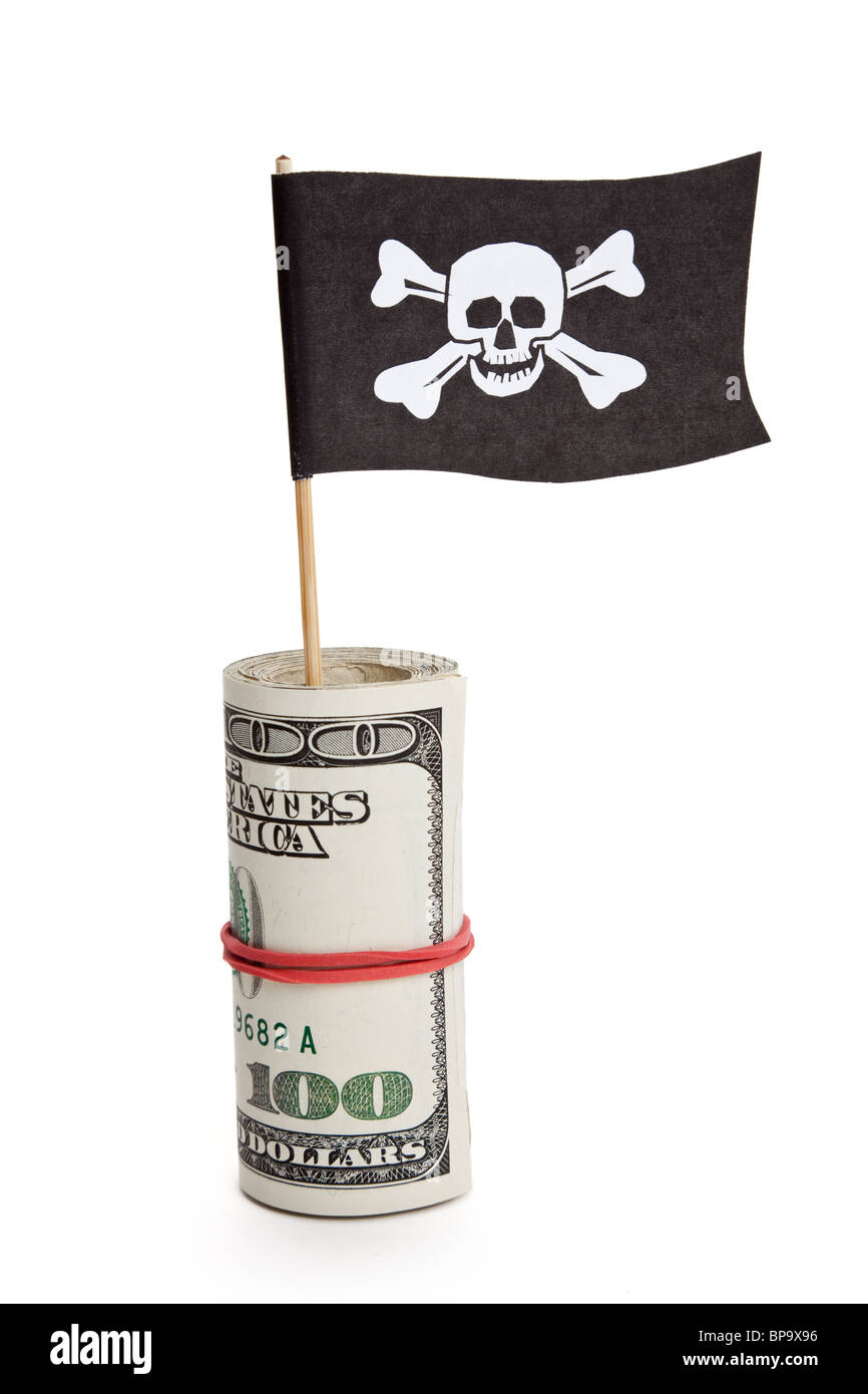 Pirate Flag and Dollar, concept of business crime Stock Photo