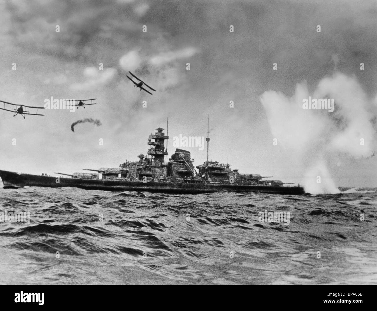 Planes Attack Warship Sink The Bismarck 1960 Stock Photo
