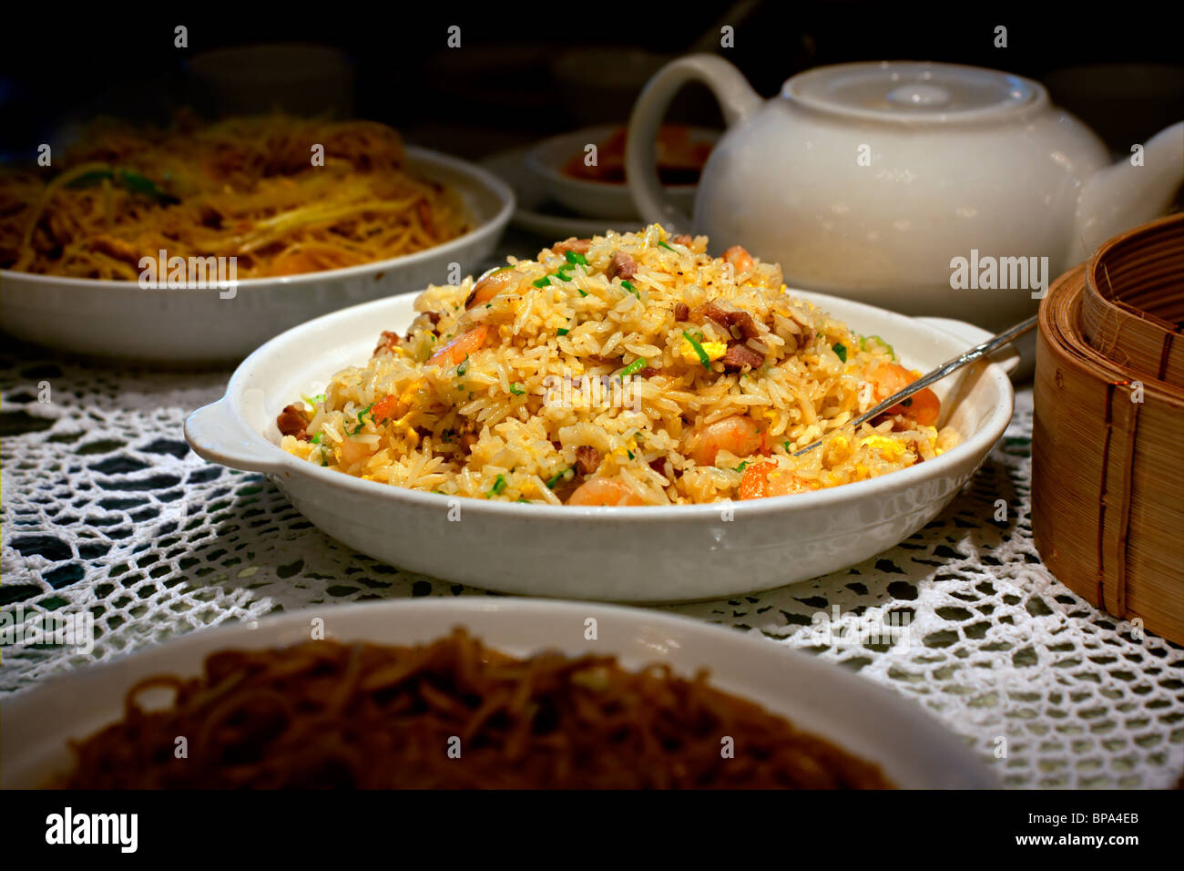 Chinese style vegetable fried rice served in a bowl Stock Photo