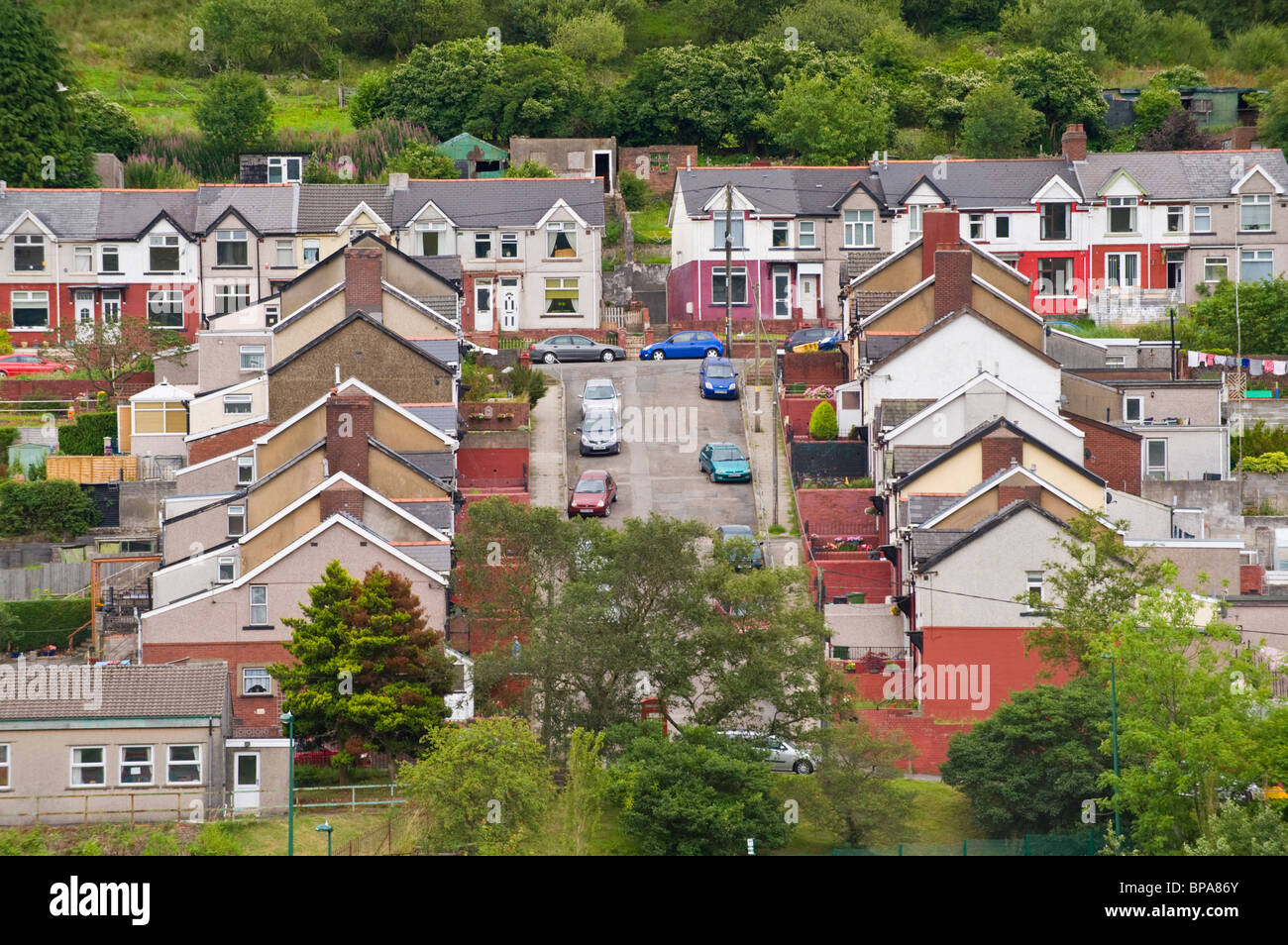Traditional terraced housing stock in the South Wales Valleys UK Stock Photo