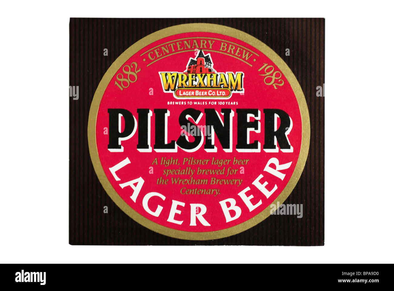 Wrexham Brewery Pilsner Lager Beer bottle label -1982. Stock Photo