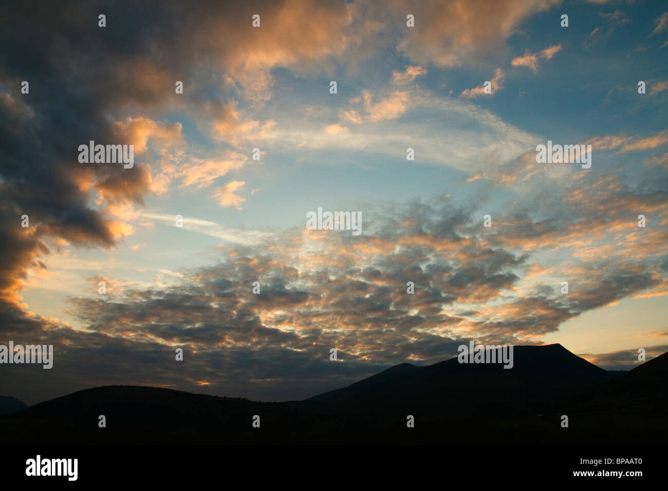 Lake District Sunset A Fiery Sky Over The Skiddaw Mountain range Near ...